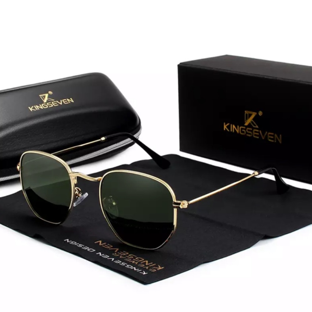 KINGSEVEN Retro Hexagon Green & Gold Polarized Sunglasses - Picture 2 of 16